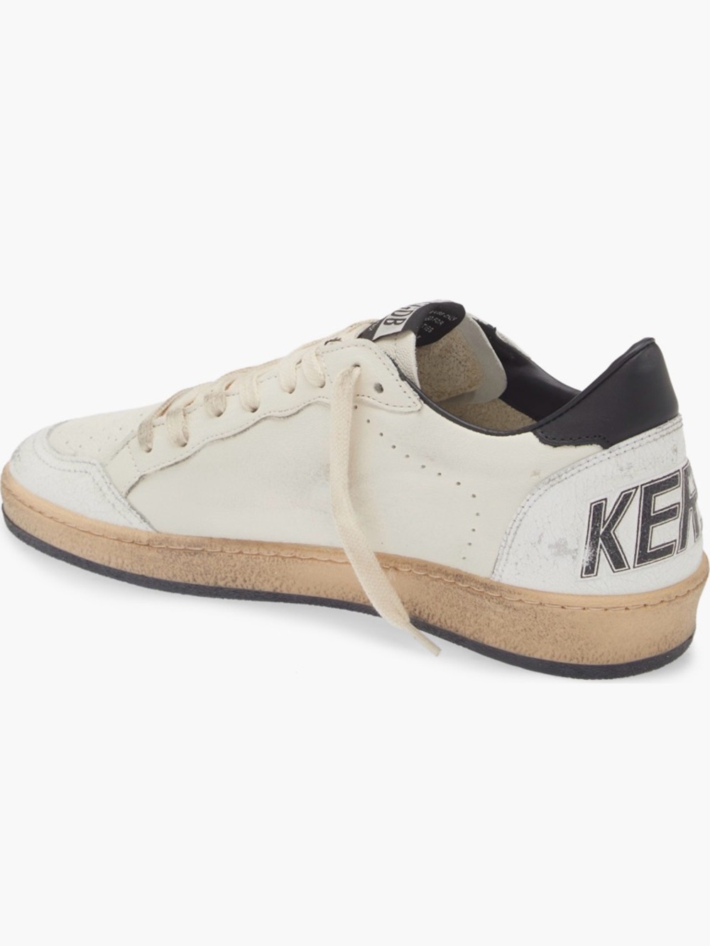 GOLDEN GOOSE Ballstar Leather Low-Top Sneakers in Off-White & Black - Picture 2 of 16